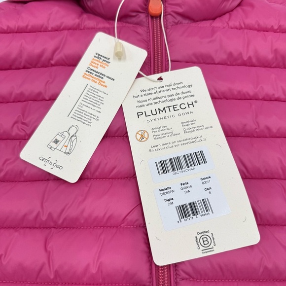 NWT SAVE THE DUCK Dia Giga 18 Fuchsia Lightweight Puffer Vest with Hood 2/M - Picture 6 of 16